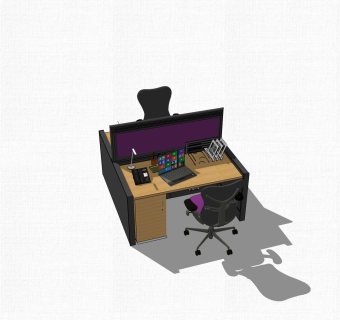 现代隔断办公桌su模型，办公桌sketchup模型下载