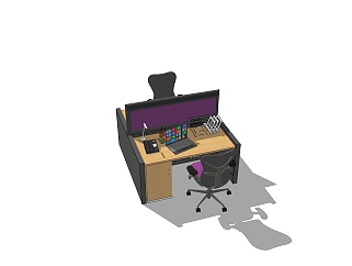 现代隔断办公桌su模型，办公桌sketchup模型下载