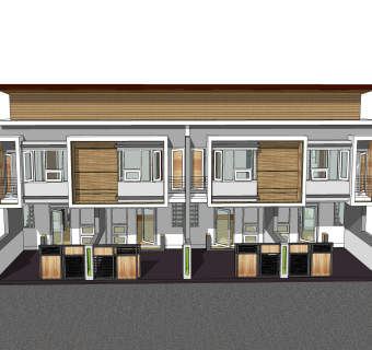 现代联排别墅su模型，别墅草图大师模型下载