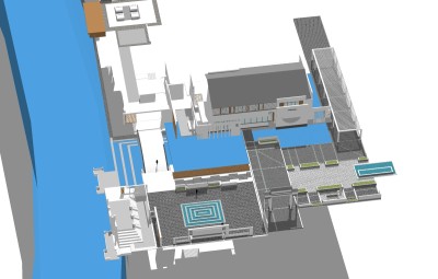 现代沿河景观草图大师模型，沿河sketchup模型下载