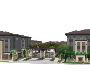 现代小区入口大门草图大师模型，小区入口大门sketchup模型免费下载