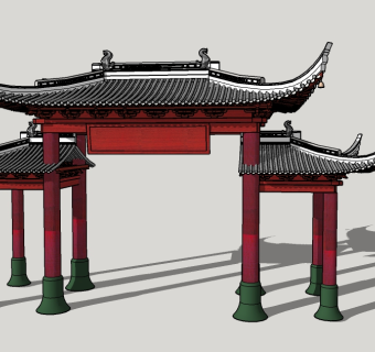 中式园林入口sketchup模型下载，园林入口草图大师模型