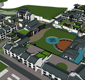 新中式酒店草图大师模型下载、新中式酒店su模型下载