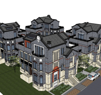 中式别墅su模型下载、中式别墅草图大师模型下载