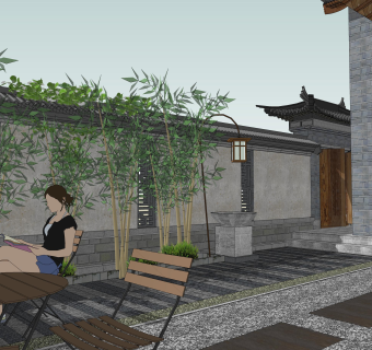 中式别墅四合院su模型下载、中式别墅四合院草图大师模型下载