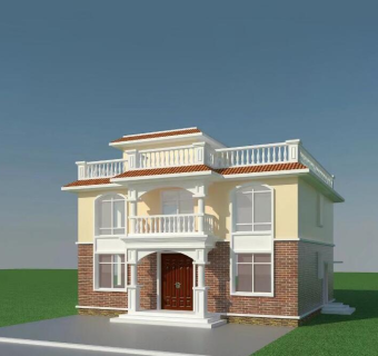 欧式二层平顶新农村现代自建房别墅定制设计图，欧式别墅设计图下载