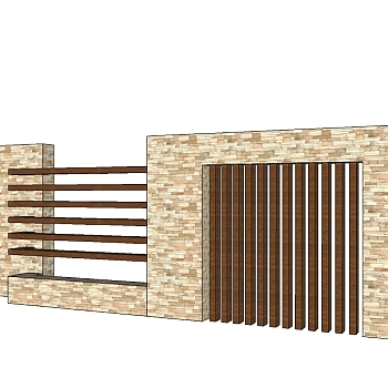 现代庭院围墙草图大师模型，围墙SU模型下载