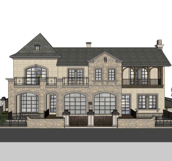 欧式连排别墅草图大师模型，别墅sketchup模型免费下载