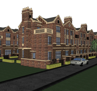 欧式连排别墅草图大师模型下载，别墅外观sketchup模型分享