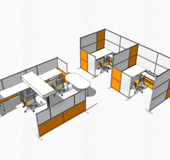 现代屏风卡位办公桌草图大师模型，办公桌skp模型下载