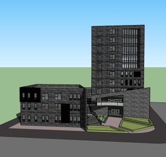 现代办公楼草图大师模型，办公楼sketchup模型