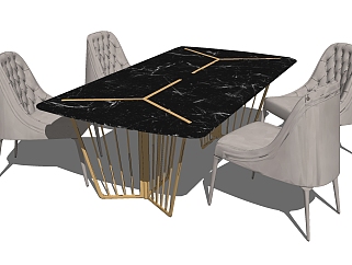 现代<em>餐桌椅组合</em>su模型，餐桌sketchup模型下载