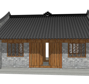 中式小型古建筑草图大师模型，古建民俗sketchup模型免费下载