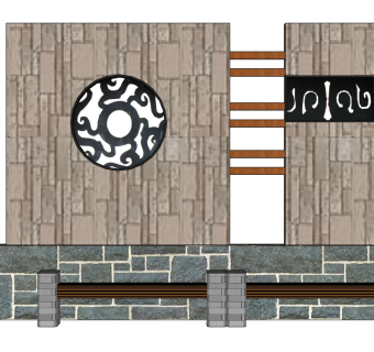 中式景观墙skp文件下载，景观墙SU模型