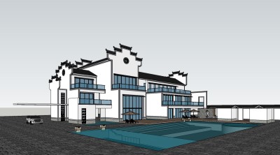 新中式独栋别墅su模型免费下载，别墅sketchup模型下载