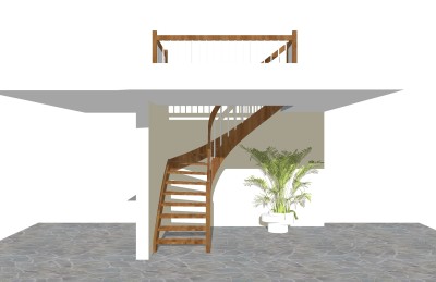 现代实木双跑折梯草图大师模型，实木双跑折梯sketchup模型免费下载