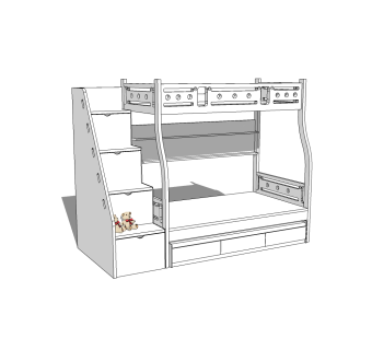 现代上下儿童床草图大师模型，儿童床sketchup模型下载