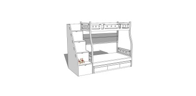 现代上下儿童床草图大师模型，儿童床sketchup模型下载