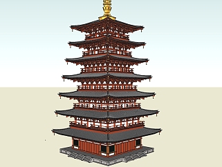 日式塔楼免费su模型、景观塔草图大师模型下载