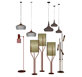 现代吊灯落地灯组合su模型下载、吊灯落地灯组合草图大师模型下载
