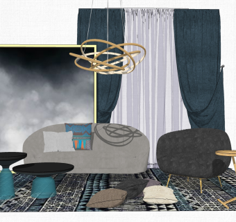 欧式风格双人沙发草图大师模型，双人沙发skp模型下载