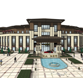 欧式售楼处建筑方案草图大师模型，售楼部建筑沙盘sketchup模型免费下载