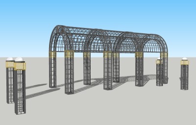 欧式铁艺廊架草图大师模型，铁艺廊架sketchup模型下载