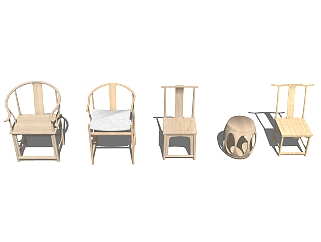 新中式实木圈椅<em>官帽</em>椅草图大师模型，单椅sketchup模型...
