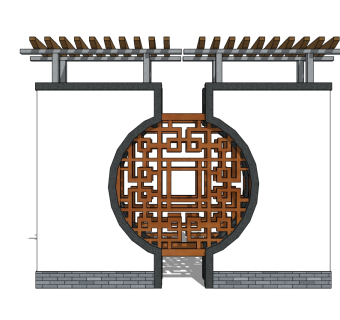 中式景观墙SU模型下载，景观墙skb模型分享