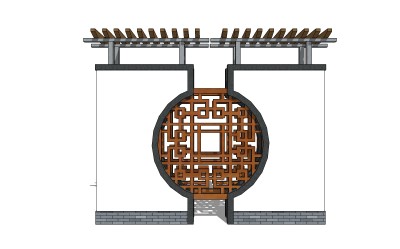 中式景观墙SU模型下载，景观墙skb模型分享