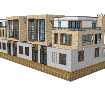 现代联排别墅su模型，别墅草图大师模型下载