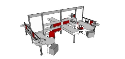 现代隔断办公桌su模型，办公桌草图大师模型下载