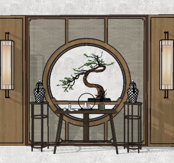 新中式实木玄关柜草图大师模型，玄关柜sketchup模型下载