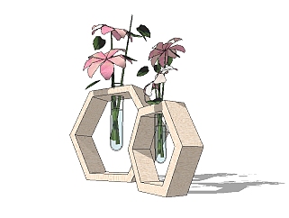 现代花瓶花卉组合草图大师模型，花瓶花卉sketchup模型...