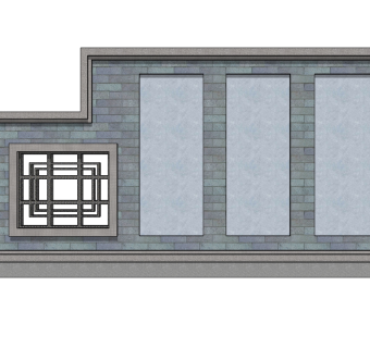 中式景观墙SU模型下载，景观墙skb模型分享