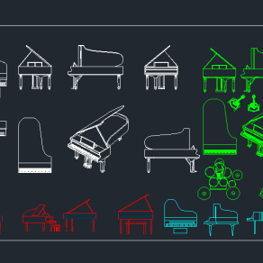 原创乐器总汇CAD图库，乐器CAD建筑图纸下载