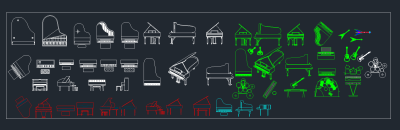 原创乐器总汇CAD图库，乐器CAD建筑图纸下载