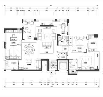 祥细家装户型图三居CAD，免费下载