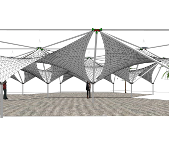 现代张拉膜雨棚sketchup模型，张拉膜雨棚草图大师模型下载