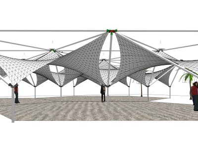 现代张拉膜雨棚sketchup模型，张拉膜雨棚草图大师模型下载