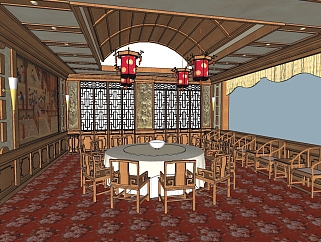 中式餐厅<em>包厢</em>草图大师模型，中式餐厅sketchup模型下载