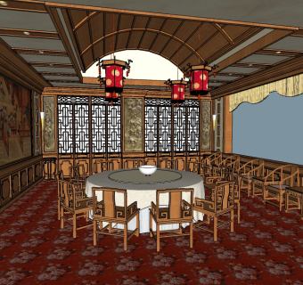 中式餐厅包厢草图大师模型，中式餐厅sketchup模型下载