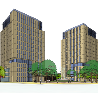 现代高层办公楼草图大师模型，高层办公楼sketchup模型免费下载