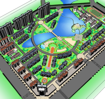 现代小区规划住宅su模型下载、小区规划住宅草图大师模型下载