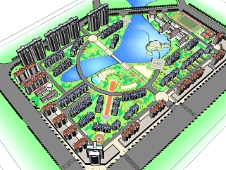 现代小区规划住宅su模型下载、小区规划住宅草图大师模型下载