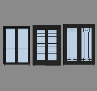 现代玻璃门草图大师模型，玻璃门SU模型下载