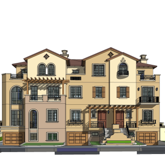 欧式连排别墅草图大师模型，连排别墅sketchup模型免费下载