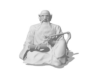 中式古代老翁雕塑su模型下载、古代老翁雕塑草图大师模型下载