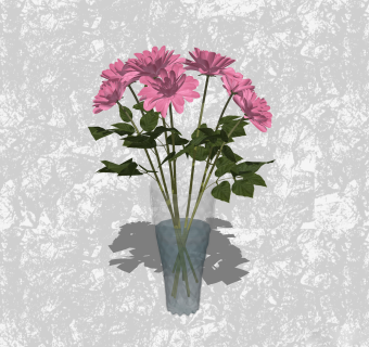 非洲菊插花艺草图大师模型，花瓶艺术装饰sketchup模型下载