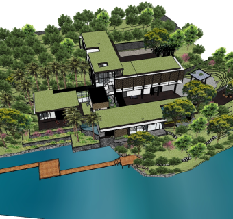 现代滨水别墅skb文件，别墅su模型下载